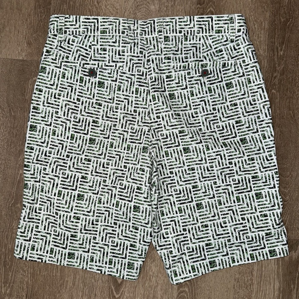 Robert Graham Ramie Stretch Chino Shorts Mens 32 Green White Geometric Flip Cuff - Picture 3 of 5